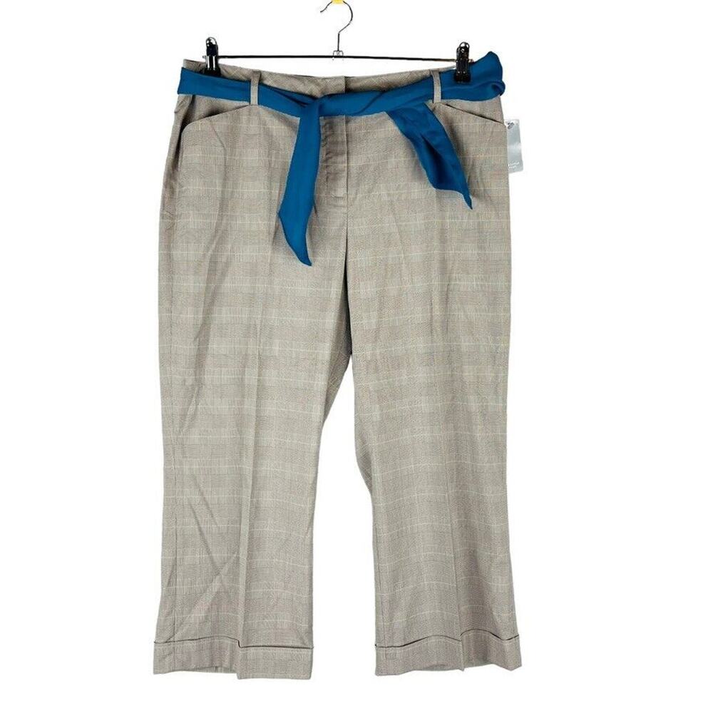 New Valerie Stevens Womans Sz 16 Plus Pants Crop Brown Plaid Stretch Cuffed NWT